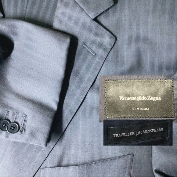 Ermenegildo Zegna Navy Stripe Suit 48R 38x31 Micronsphere Traveler Wool Silk - Picture 1 of 10